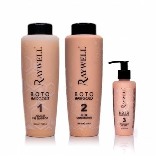 Набор для наполнения и увлажнения волос Raywell Boto Hair Gold 24K, 2×1000 мл + 150 мл